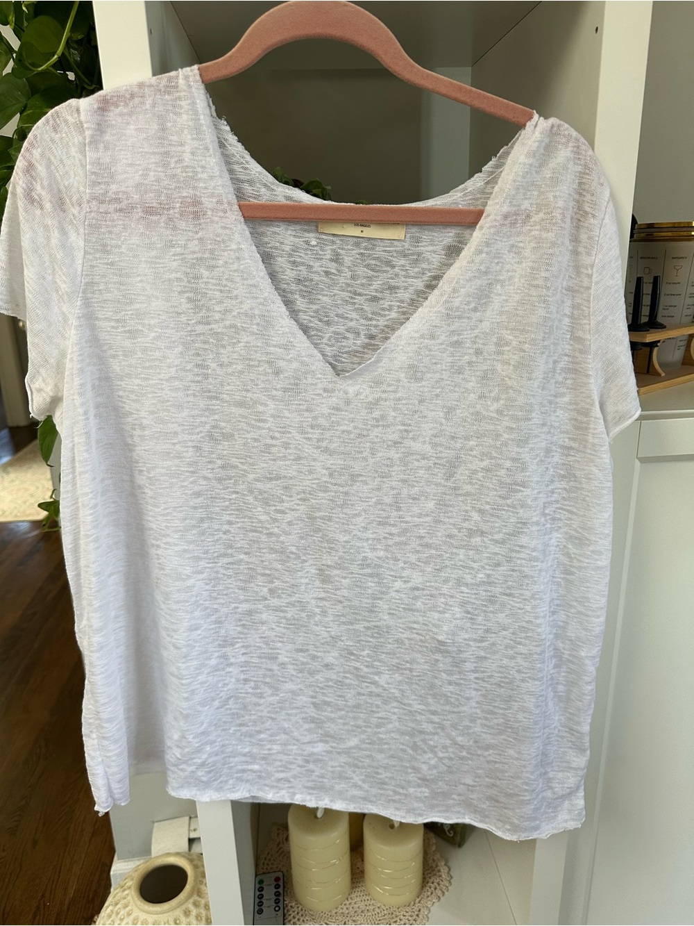 Project Social T White Semi-Sheer V-Neck Short Sleeve Tee